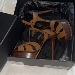 Yves Saint Laurent Brown Strappy Heels